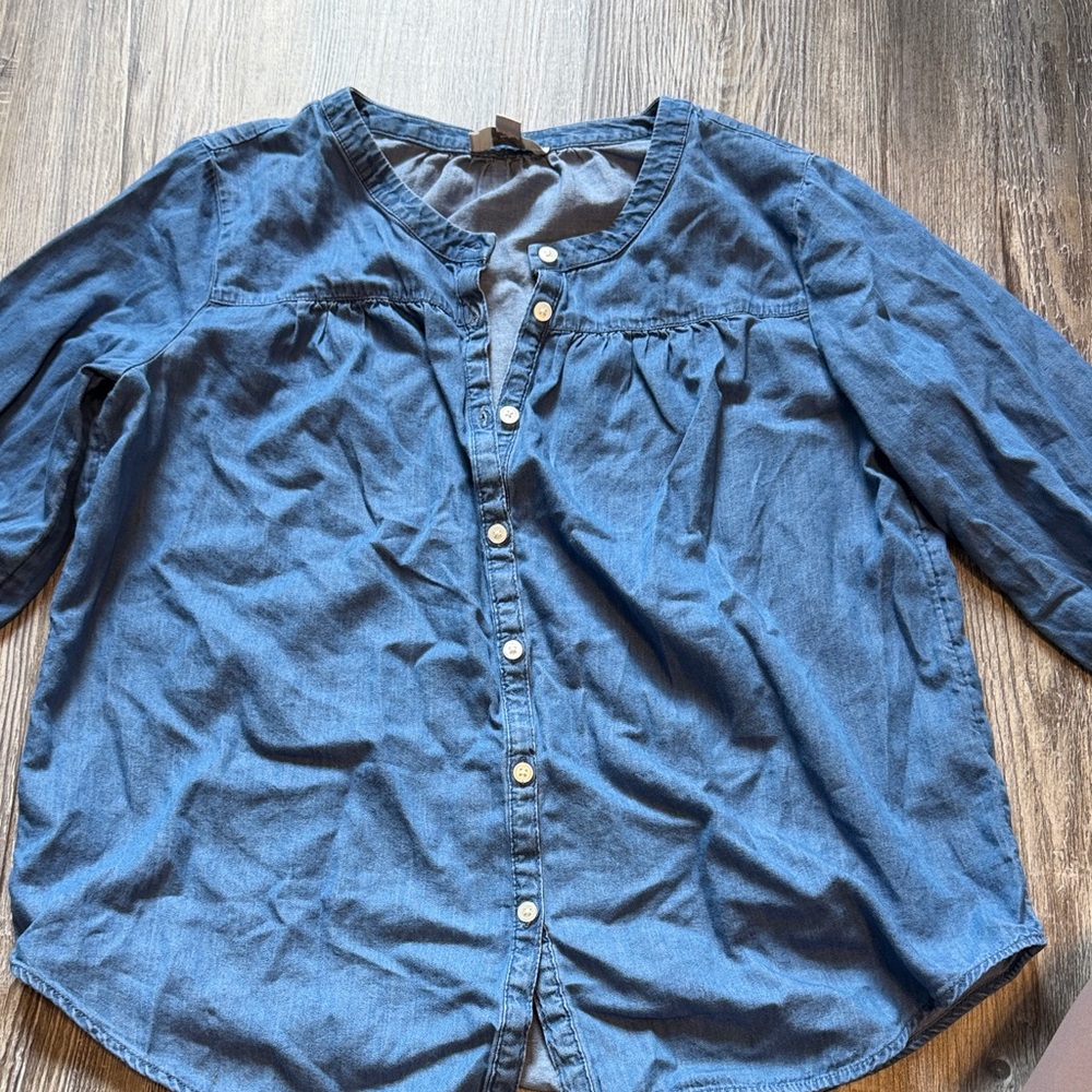 Blue Denim-Style Button-Front Women’s Shirt